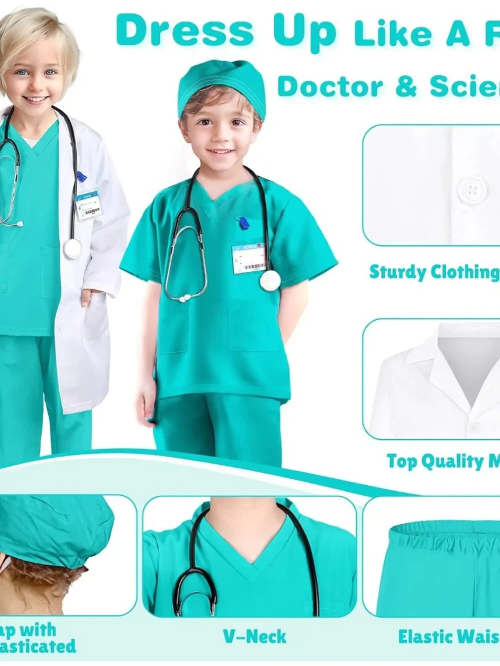 Doctor Costume for Kids Doctor Lab Coat for Kids Real Stethoscope, Girls Hallowe